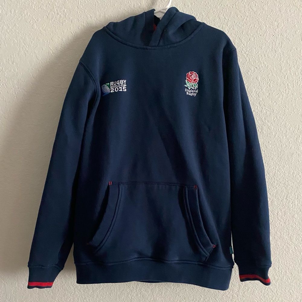 RUGBY WORLD CUP 2015 England Rugby Kids Navy Blue Pullover Hoodie Size 12 years